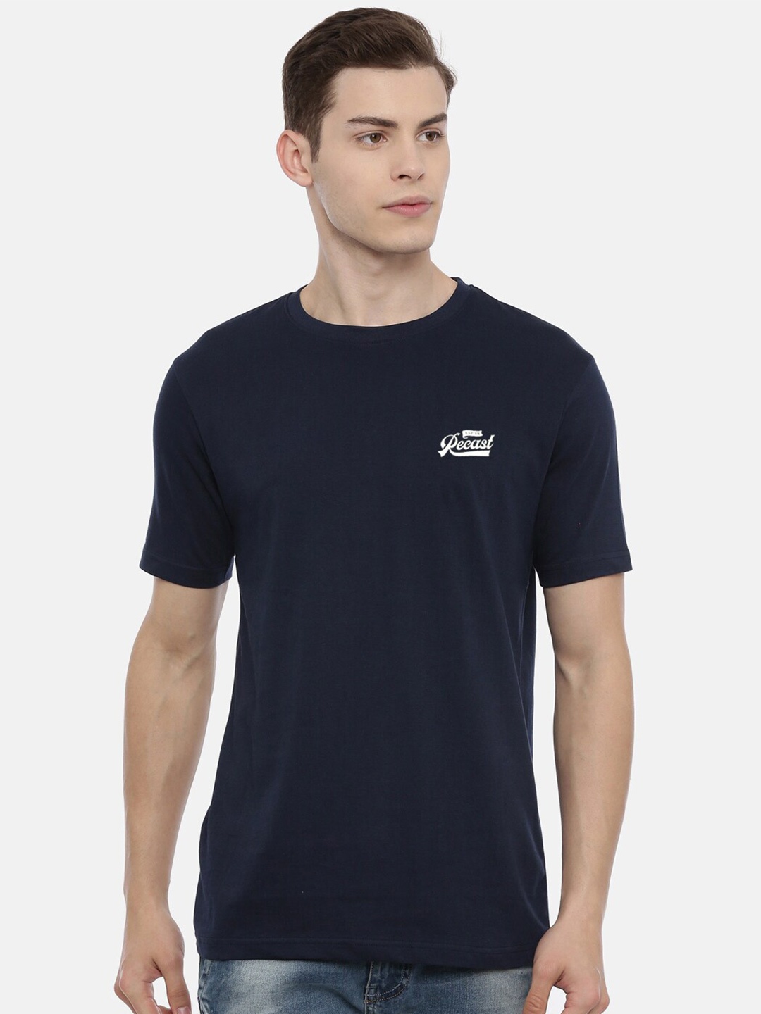 

recast Men Navy Blue Pure Cotton T-shirt