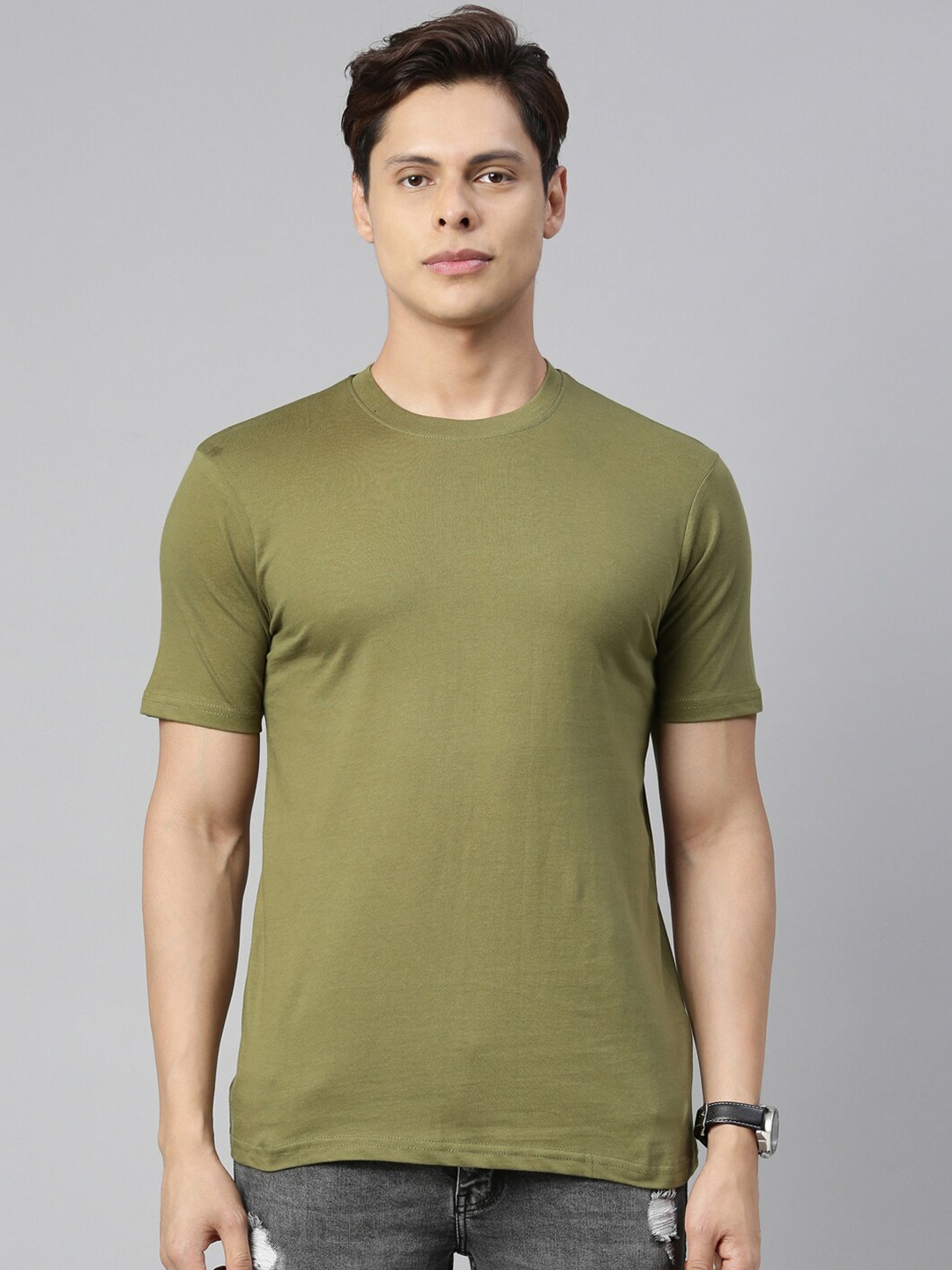 

recast Men Olive Green Pure Cotton T-shirt