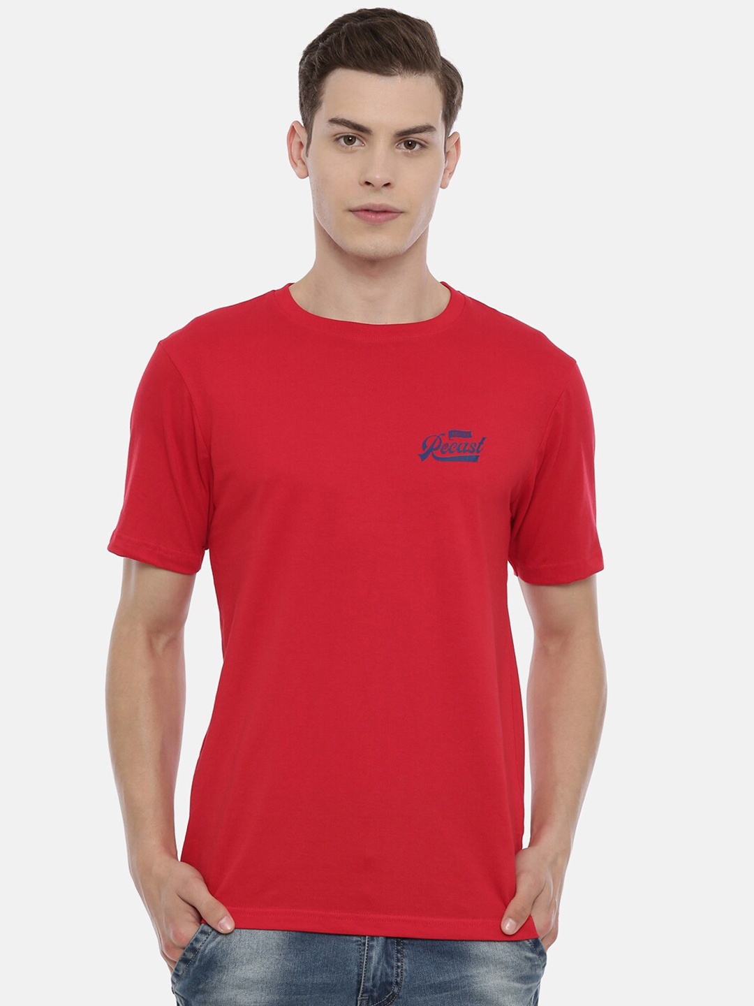 

recast Men Red Pure Cotton Applique Outdoor T-shirt