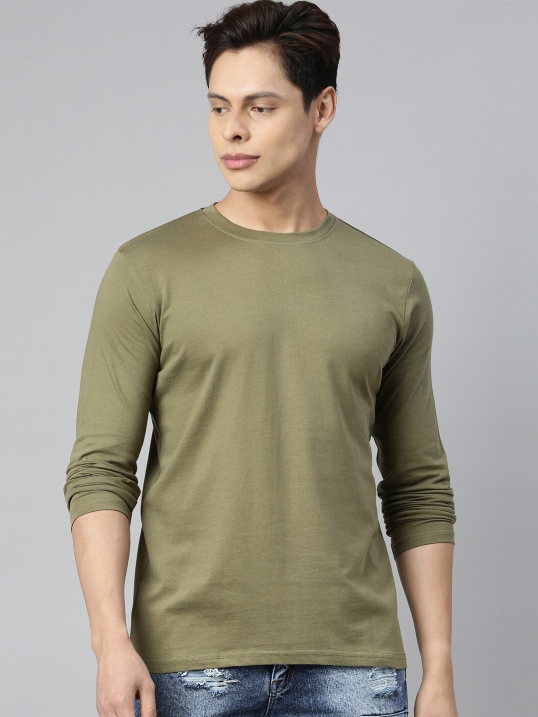 

recast Men Olive Green Pure Cotton T-shirt