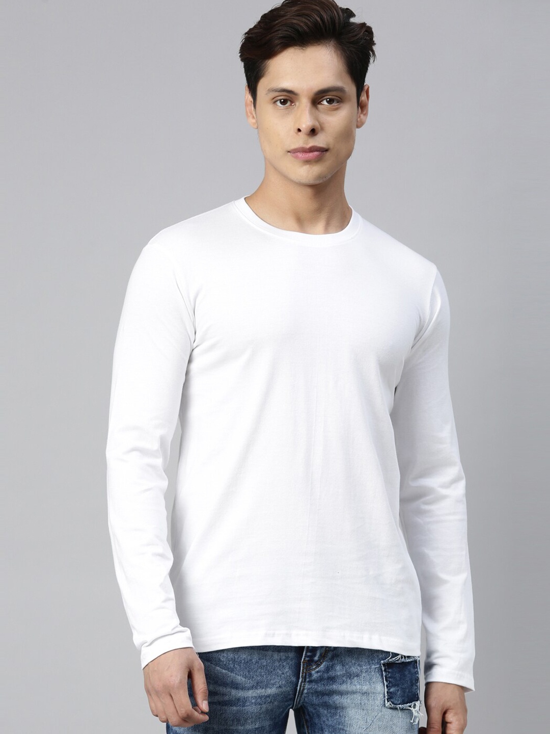 

recast Men White Pure Cotton Full Sleeve T-shirt