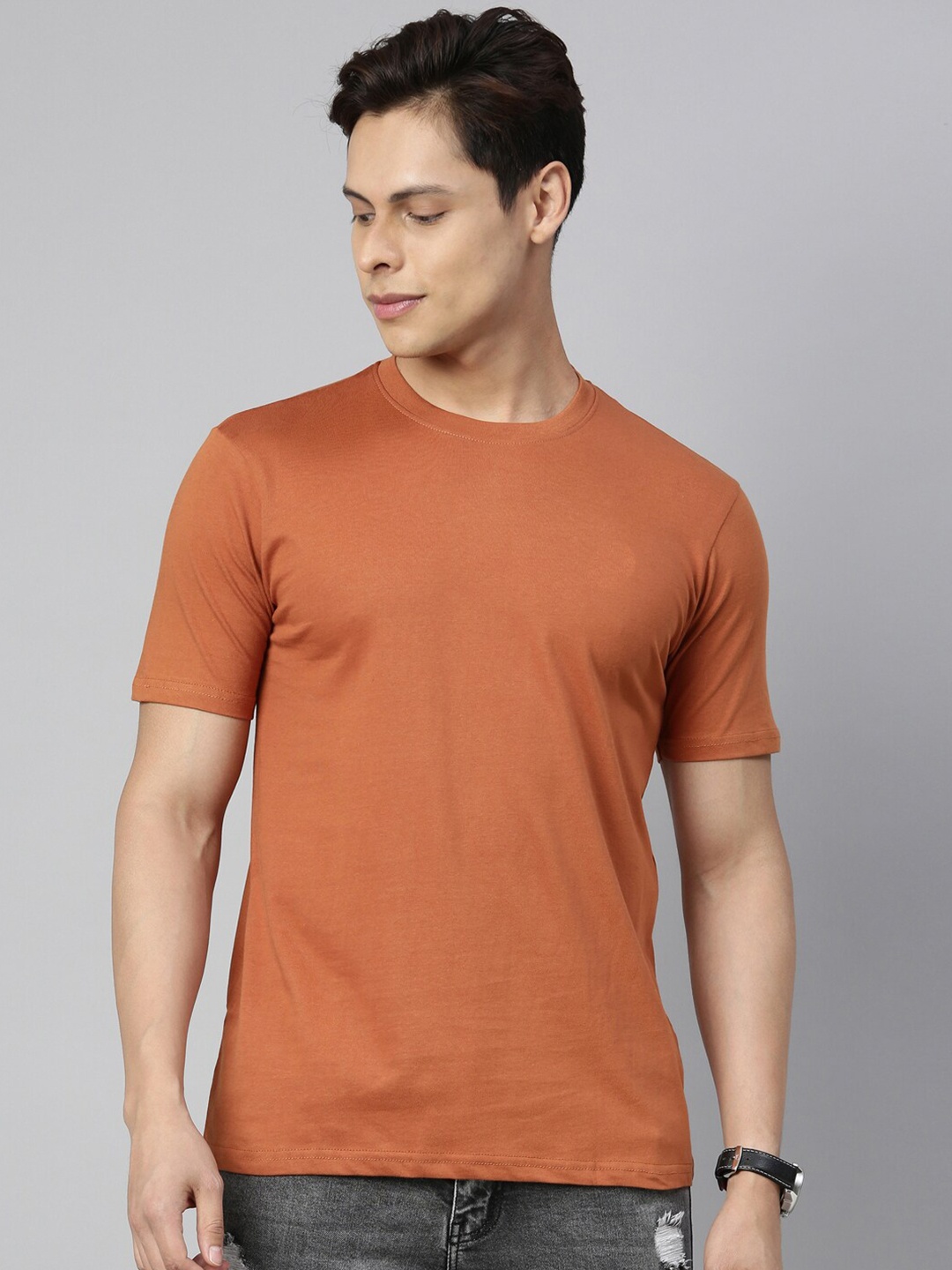 

recast Men Camel Brown Pure Cotton T-shirt