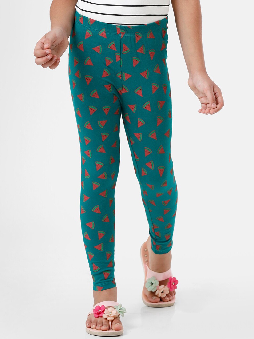 

De Moza Girls Green & Red Printed Ankle Length Legging