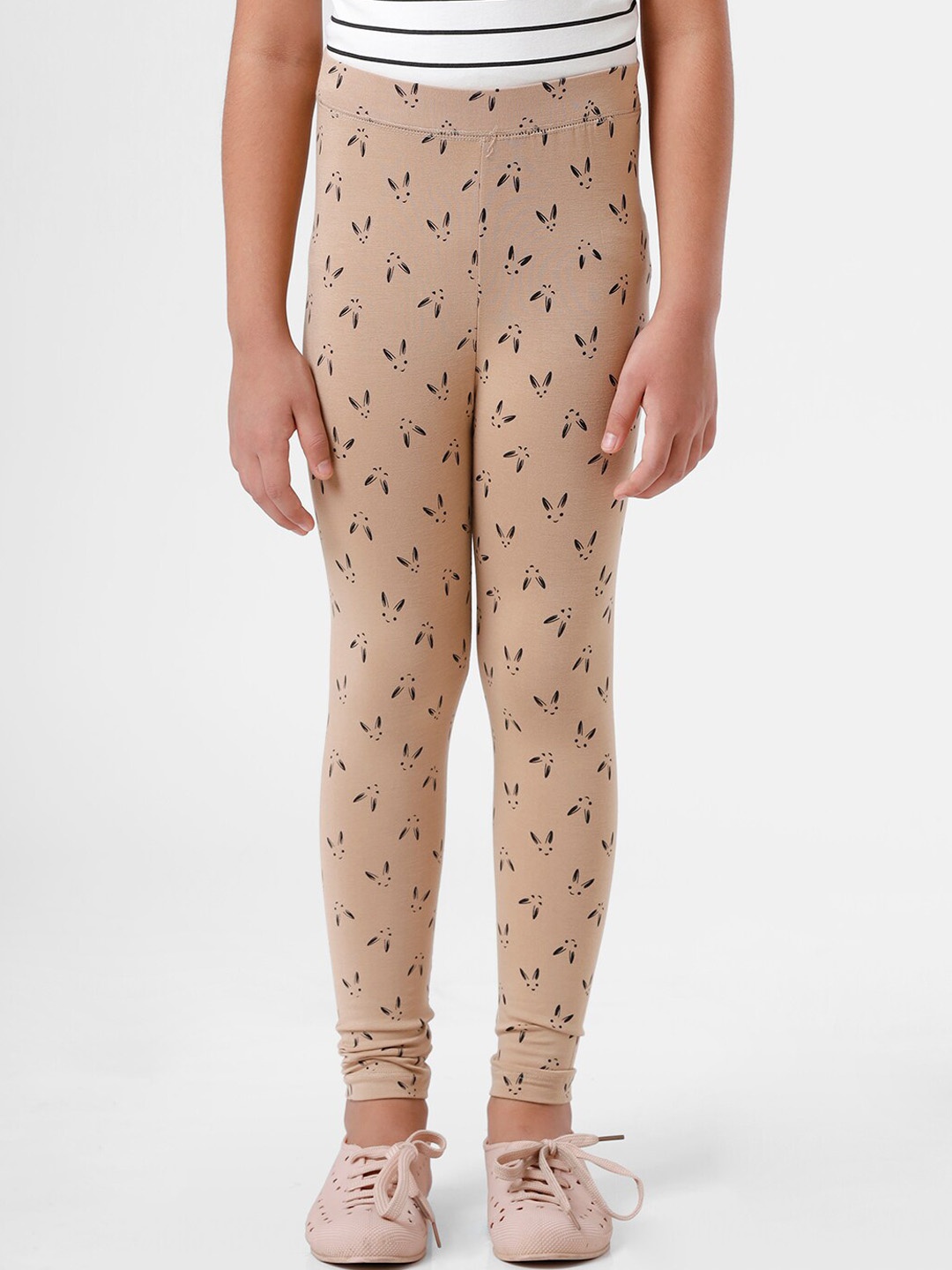 

De Moza Girls Beige Printed Ankle-Length Leggings