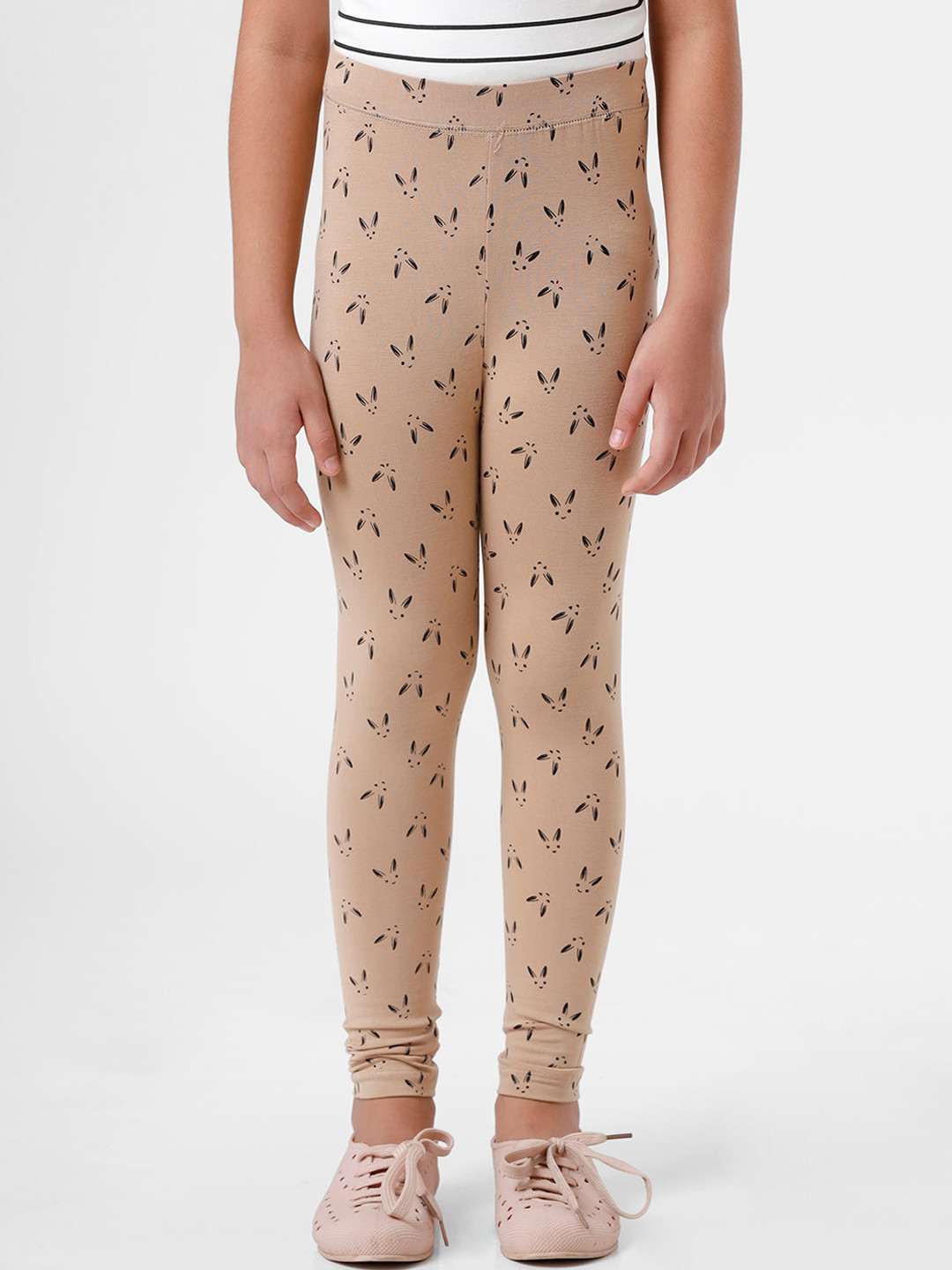 

De Moza Girls Beige & Black Printed Ankle Length Leggings
