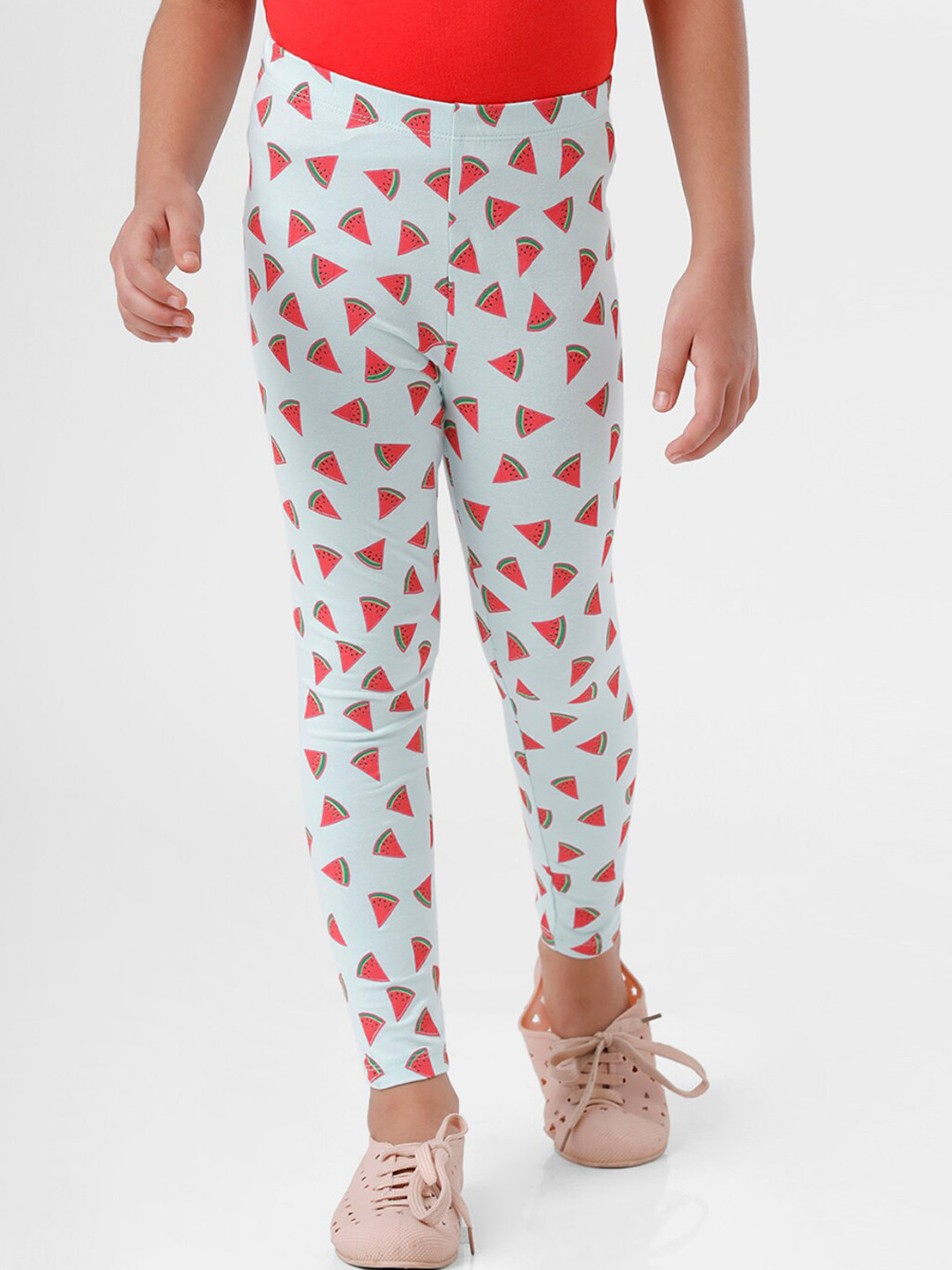 

De Moza Girls Grey & Red Printed Ankle-Length Leggings