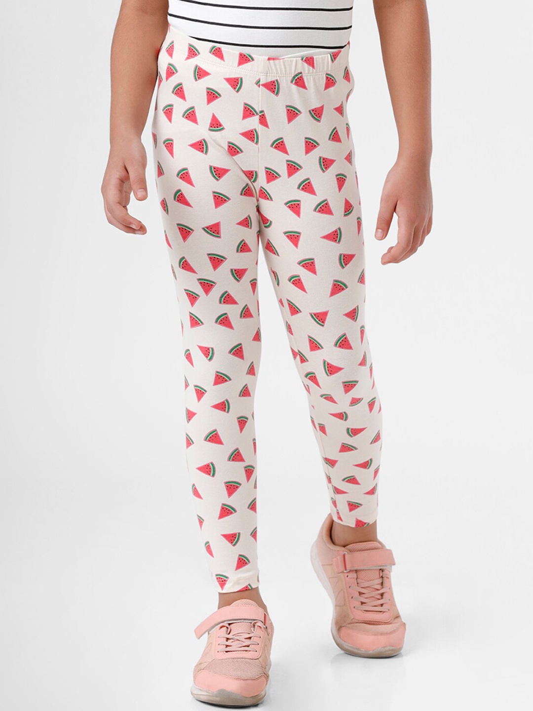 

De Moza Girls Off-White & Red Conversational Printed Ankle-Length Leggings