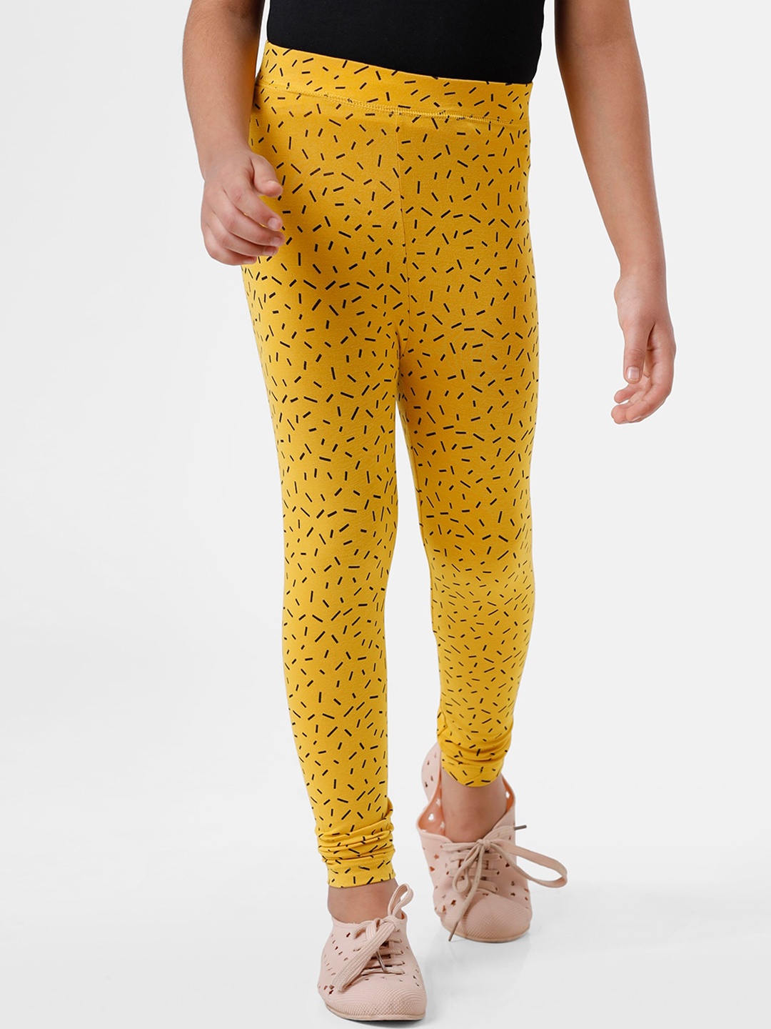 

De Moza Girls Yellow & Black Printed Ankle-Length Leggings
