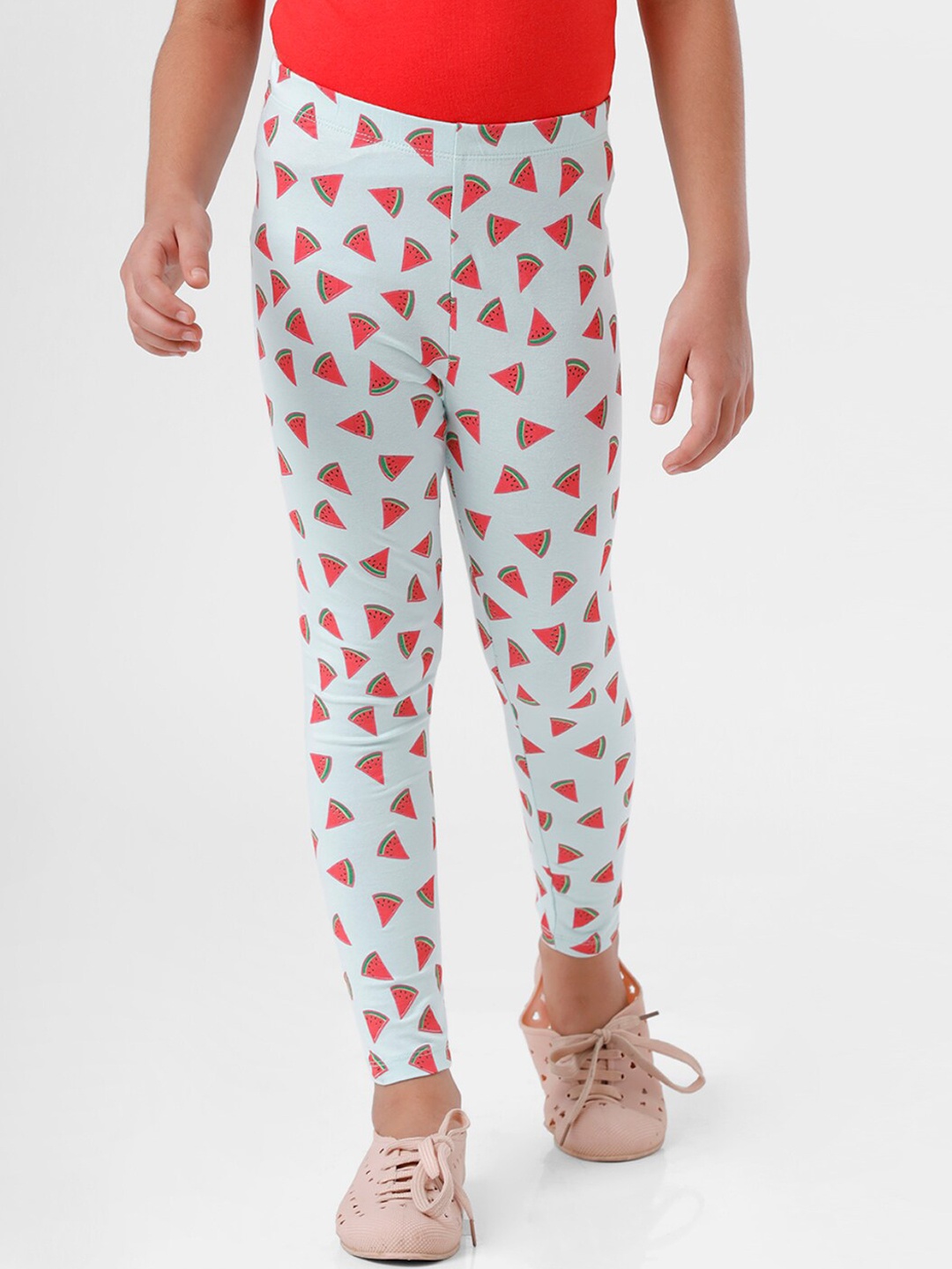 

De Moza Girls Grey & Red Conversational Printed Ankle-Length Leggings