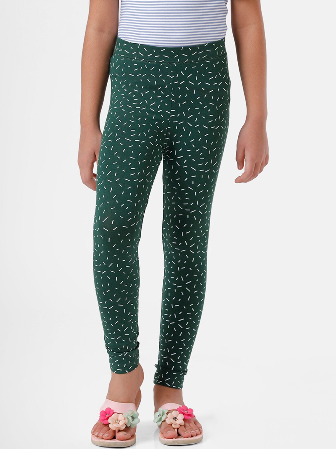 

De Moza Girls Green Printed Ankle-Length Leggings