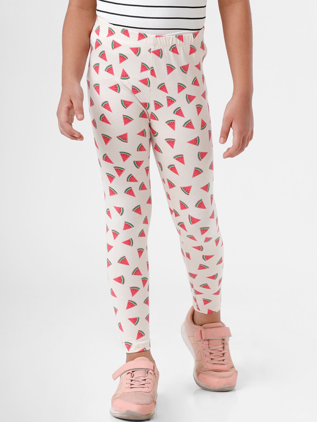 

De Moza Girls White & Red Printed Ankle Length Legging