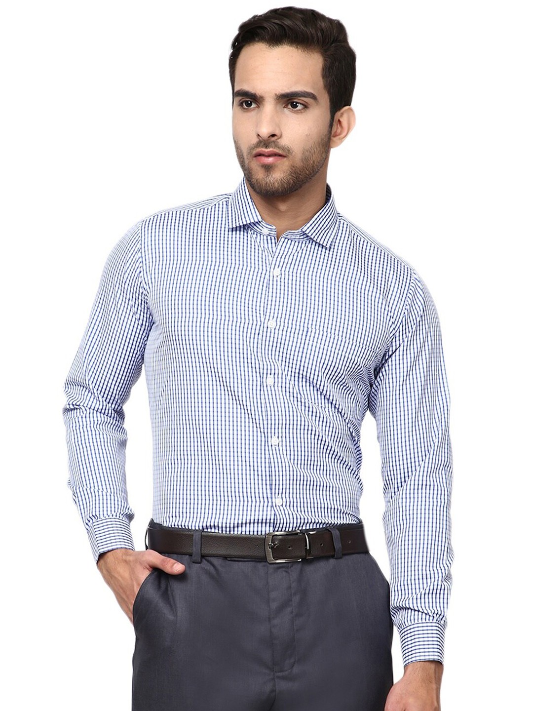 

V-Mart Men Blue & White Standard Checked Regular Fit Formal Shirt
