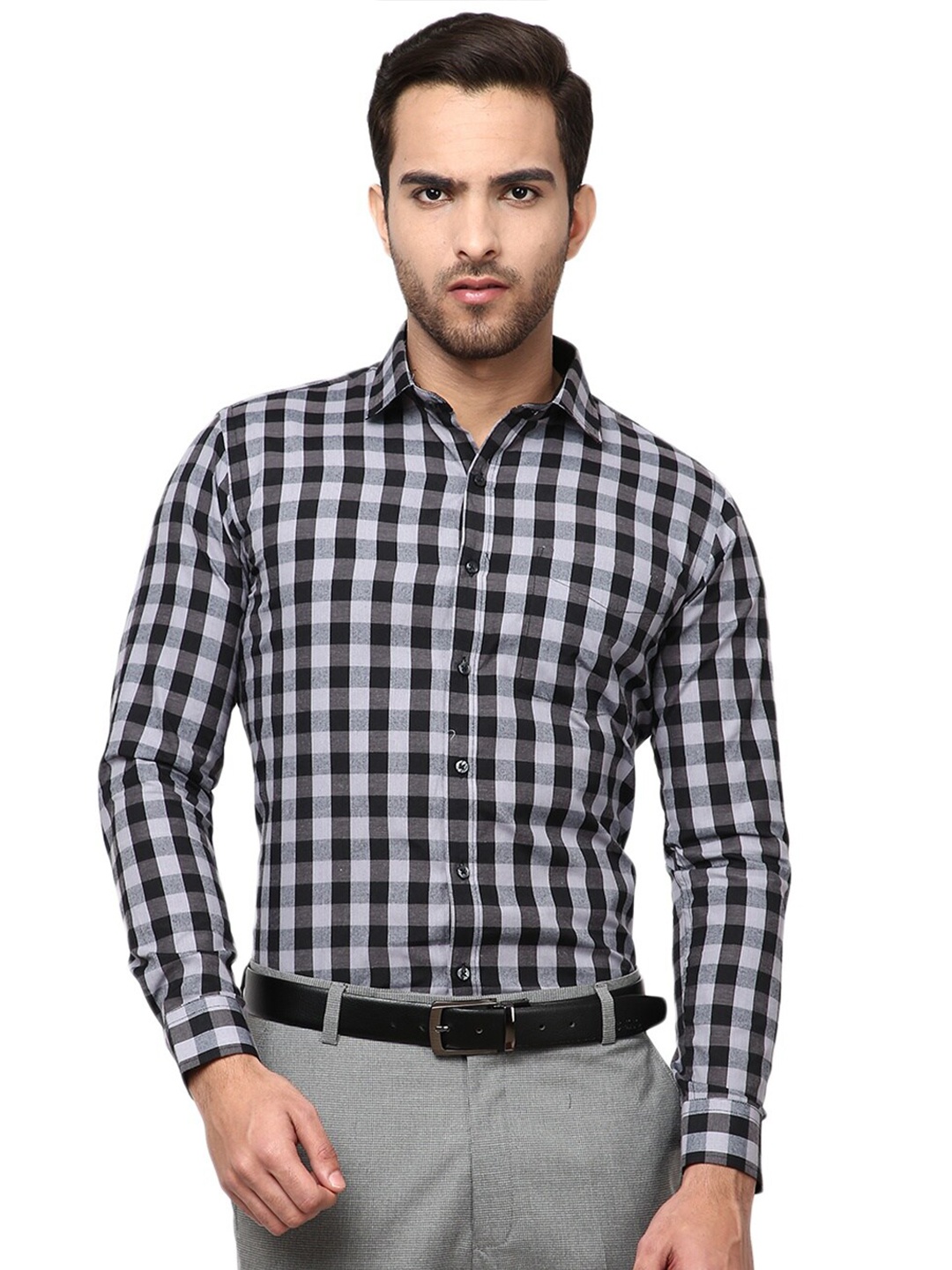 

J White by Vmart Men Black Standard Checked Regular Fit Cotton Formal Shirt