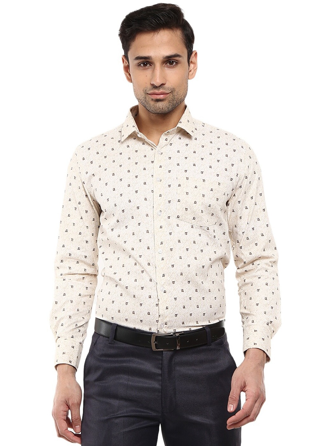 

V-Mart Men Beige Regular Fit Standard Printed Cotton Formal Shirt