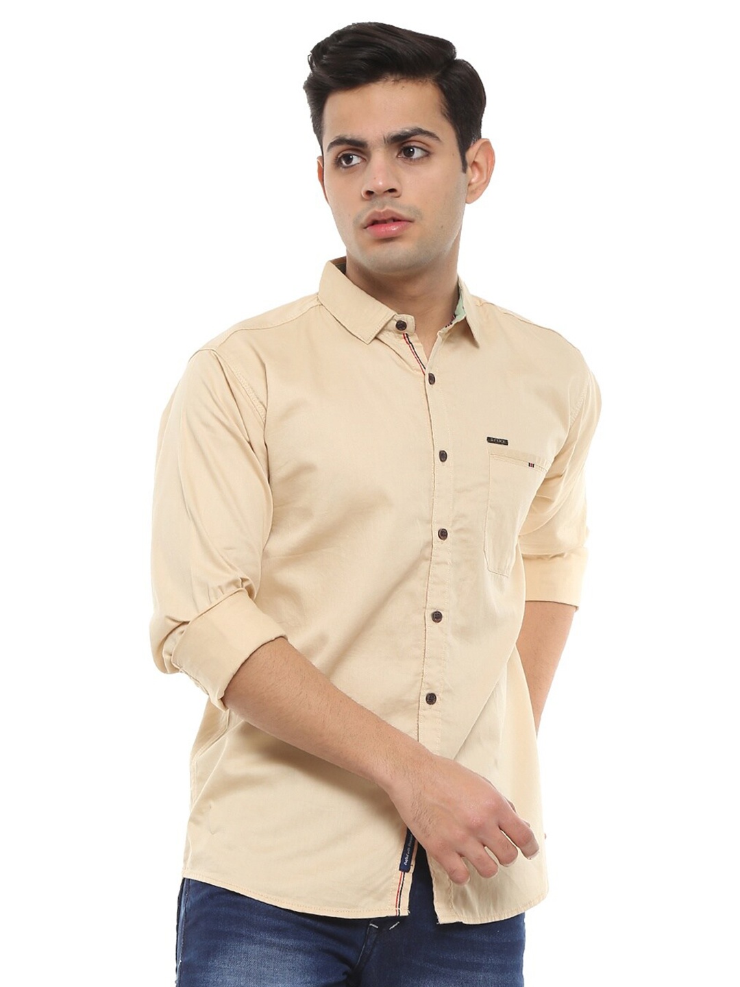 

V-Mart Men Beige Standard Slim Fit Cotton Casual Shirt