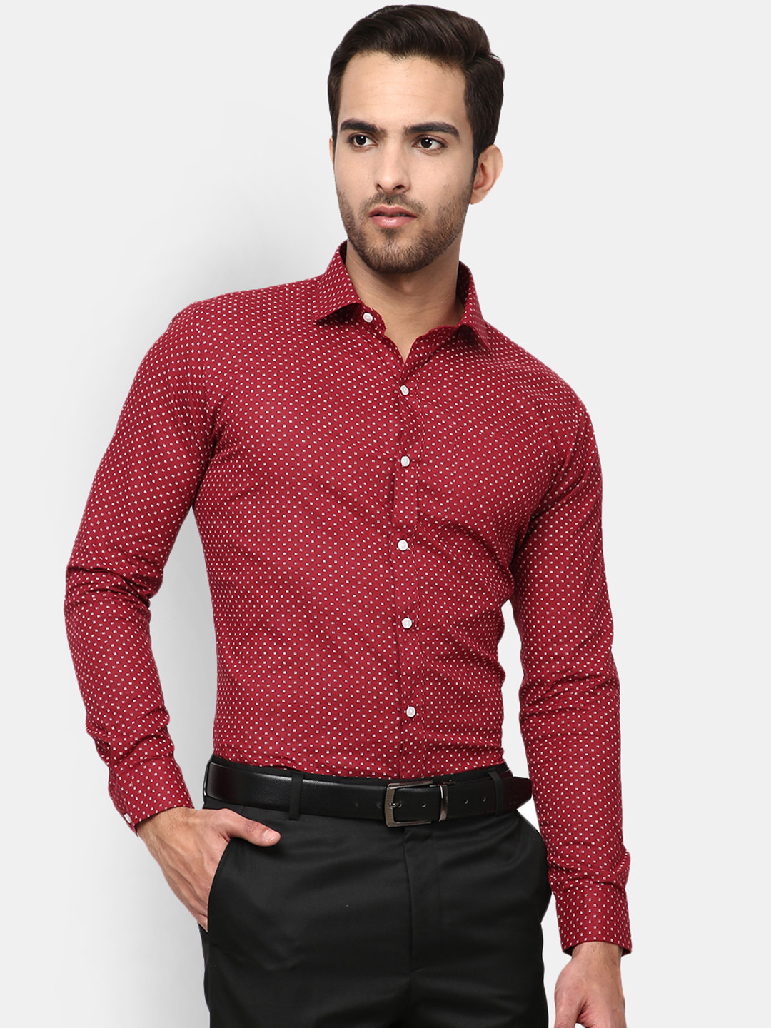 

V-Mart Men Red Standard Regular Fit Printed Cotton Formal Shirt
