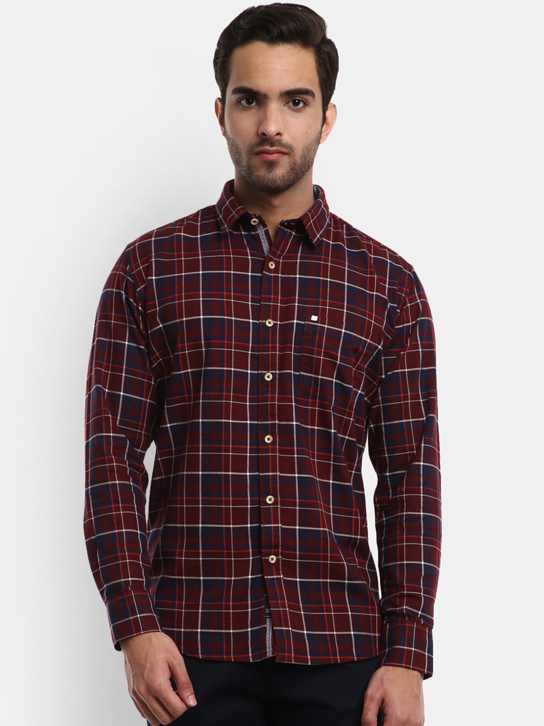 

V-Mart Men Maroon Standard Regular Fit Tartan Checked Cotton Casual Shirt