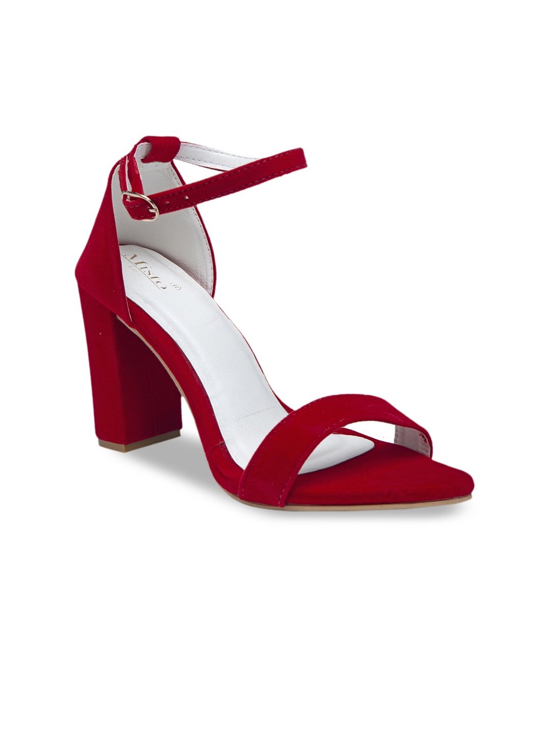 

Misto Red & White Block Heels with Buckles