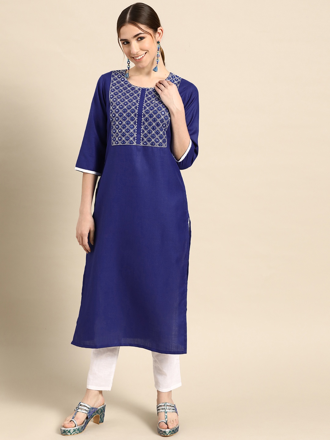 

Gerua By Libas Women Blue Cotton Yoke Design Mirror Work Kurta