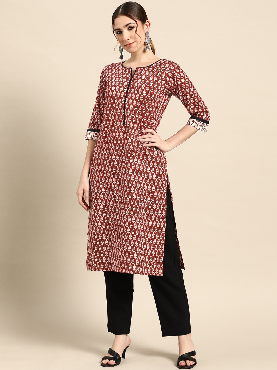 

Gerua By Libas Women Rust Brown White Pure Cotton Ethnic Motifs Printed Kurta