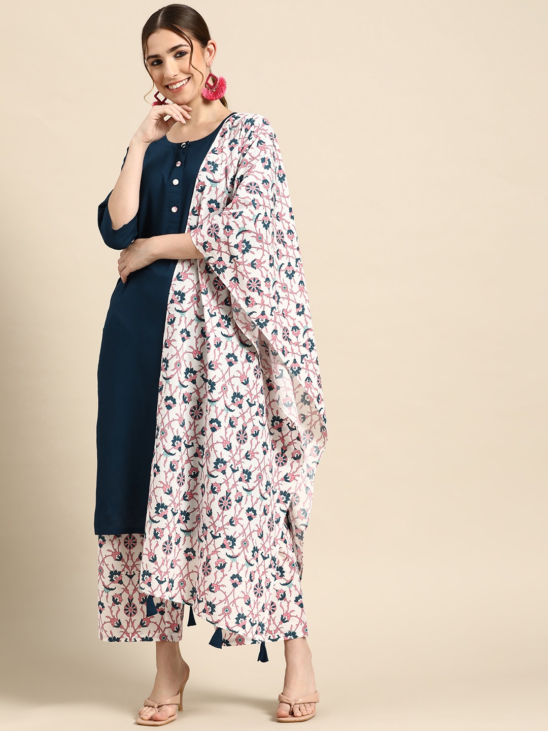 

Gerua By Libas Women Navy Blue Kurta with Palazzos With Dupatta