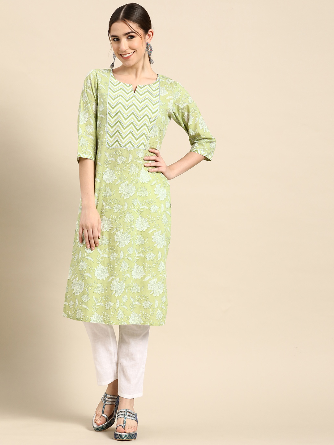 

Gerua By Libas Women Green Off White Floral Motifs Printed Kurta