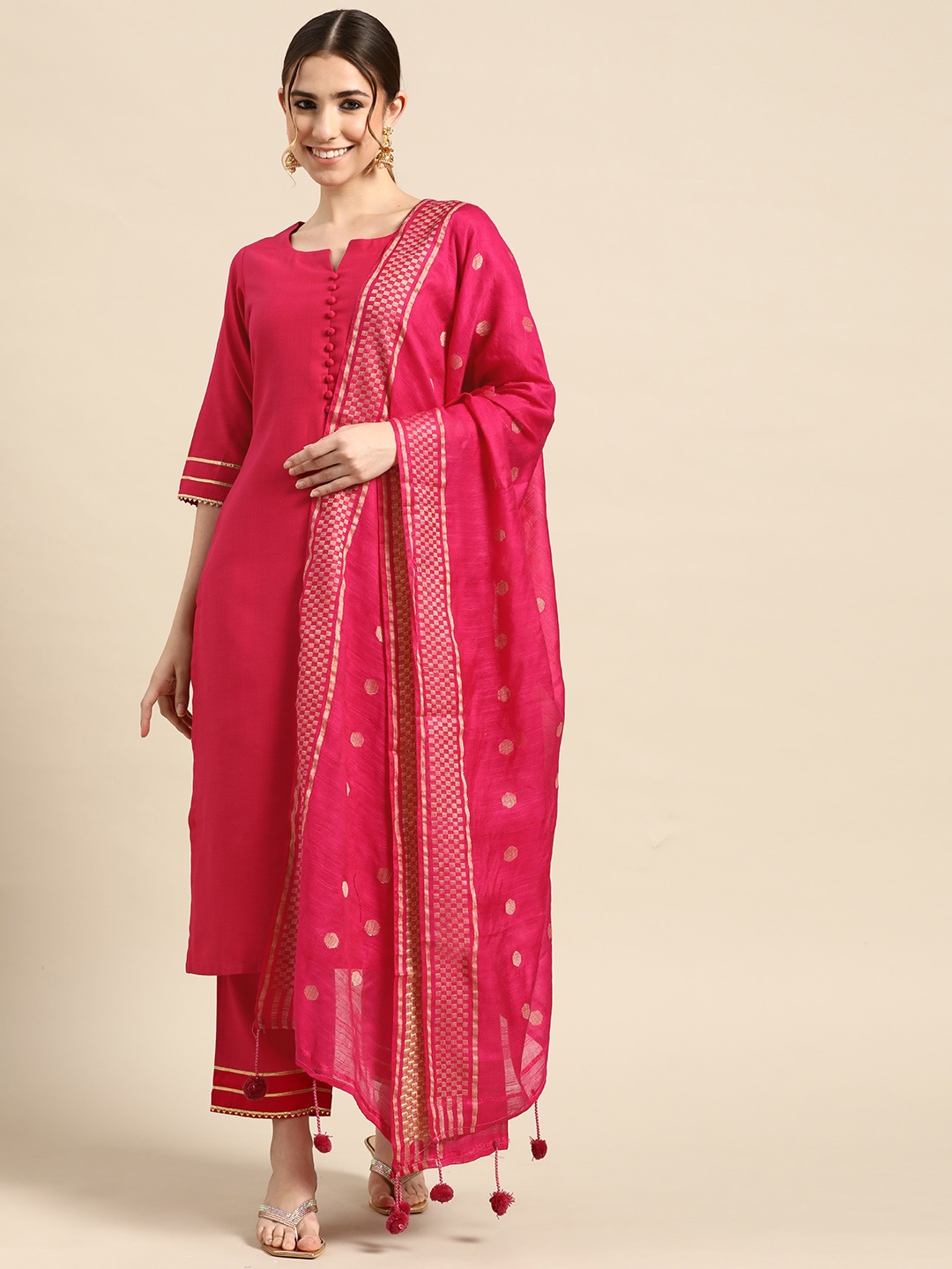 

Gerua By Libas Women Pink Gotta Patti Kurta with Trousers With Dupatta