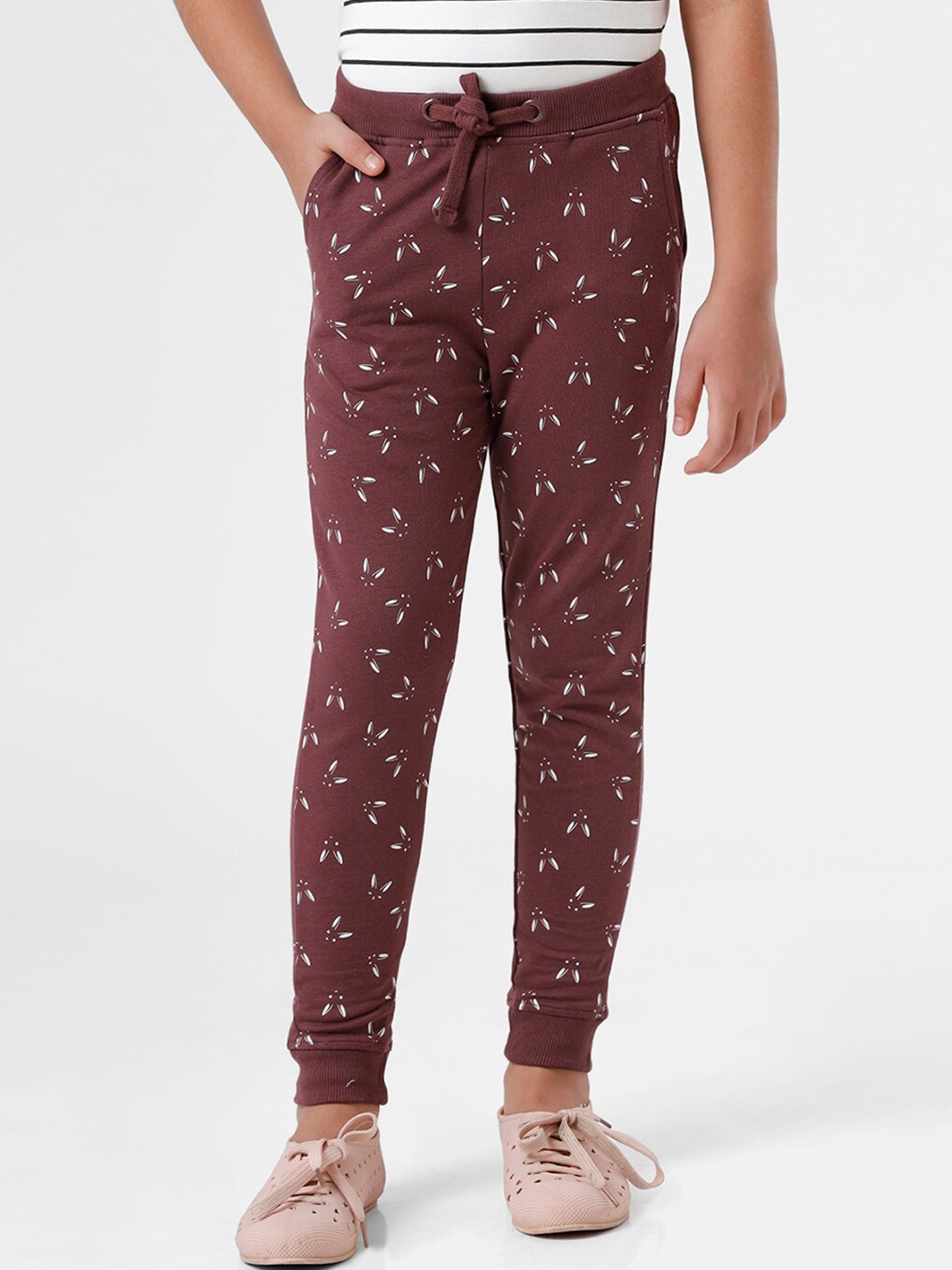 

De Moza Girls Brown & White Printed Cotton Joggers