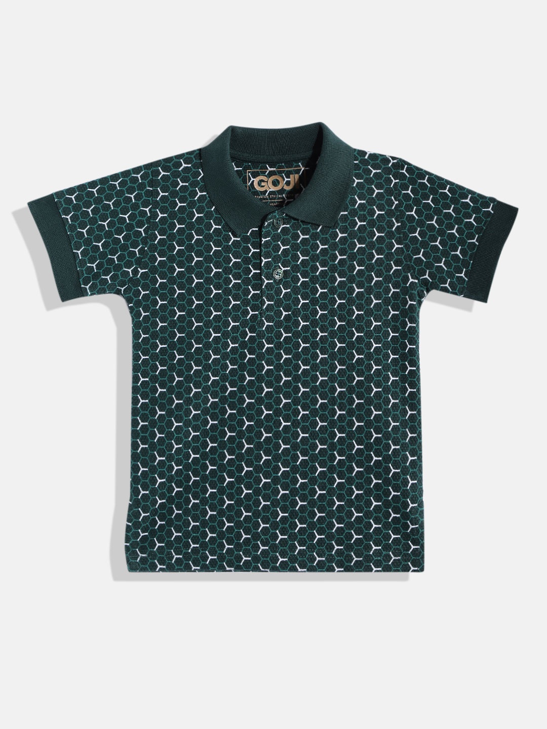 

GOJI Boys Green & White Printed Polo Collar T-shirt