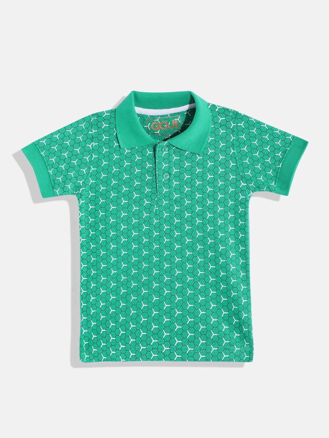 

GOJI Boys Green Printed Polo Collar T-shirt