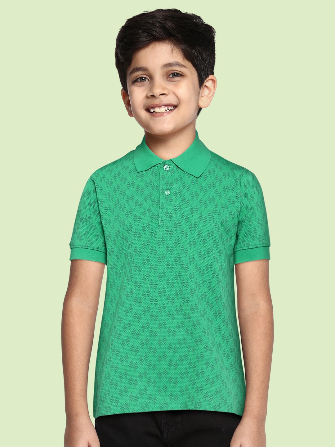 

GOJI Boys Sea Green Printed Polo Collar T-shirt