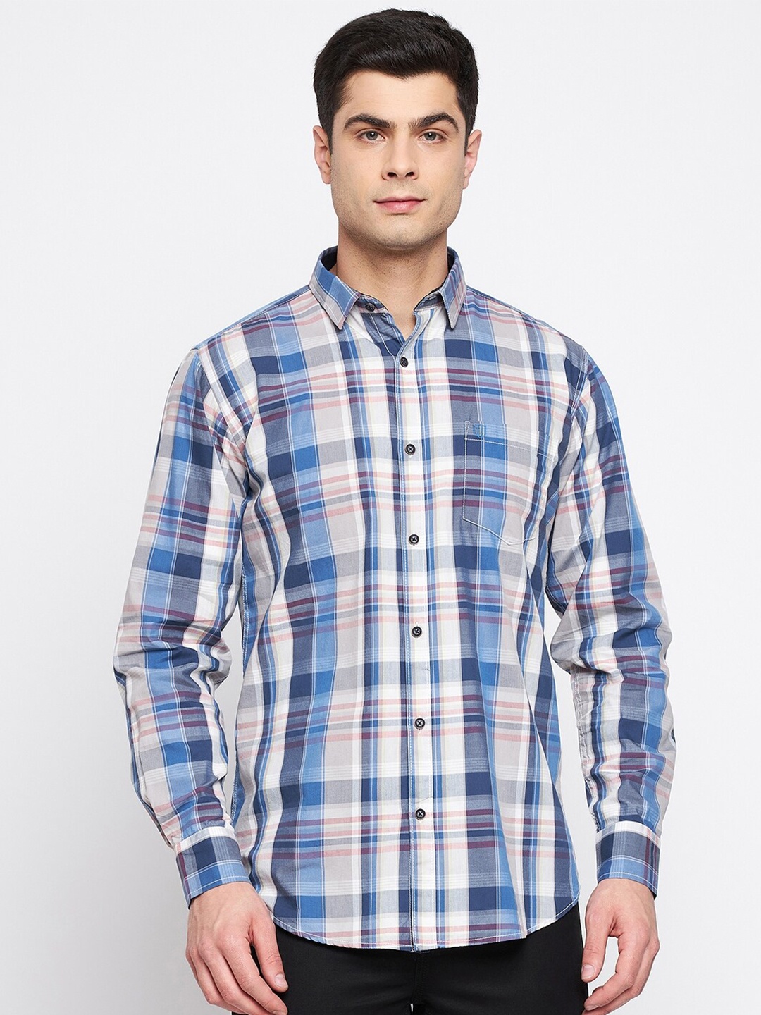 

Duke Men Blue Slim Fit Tartan Checked Cotton Casual Shirt