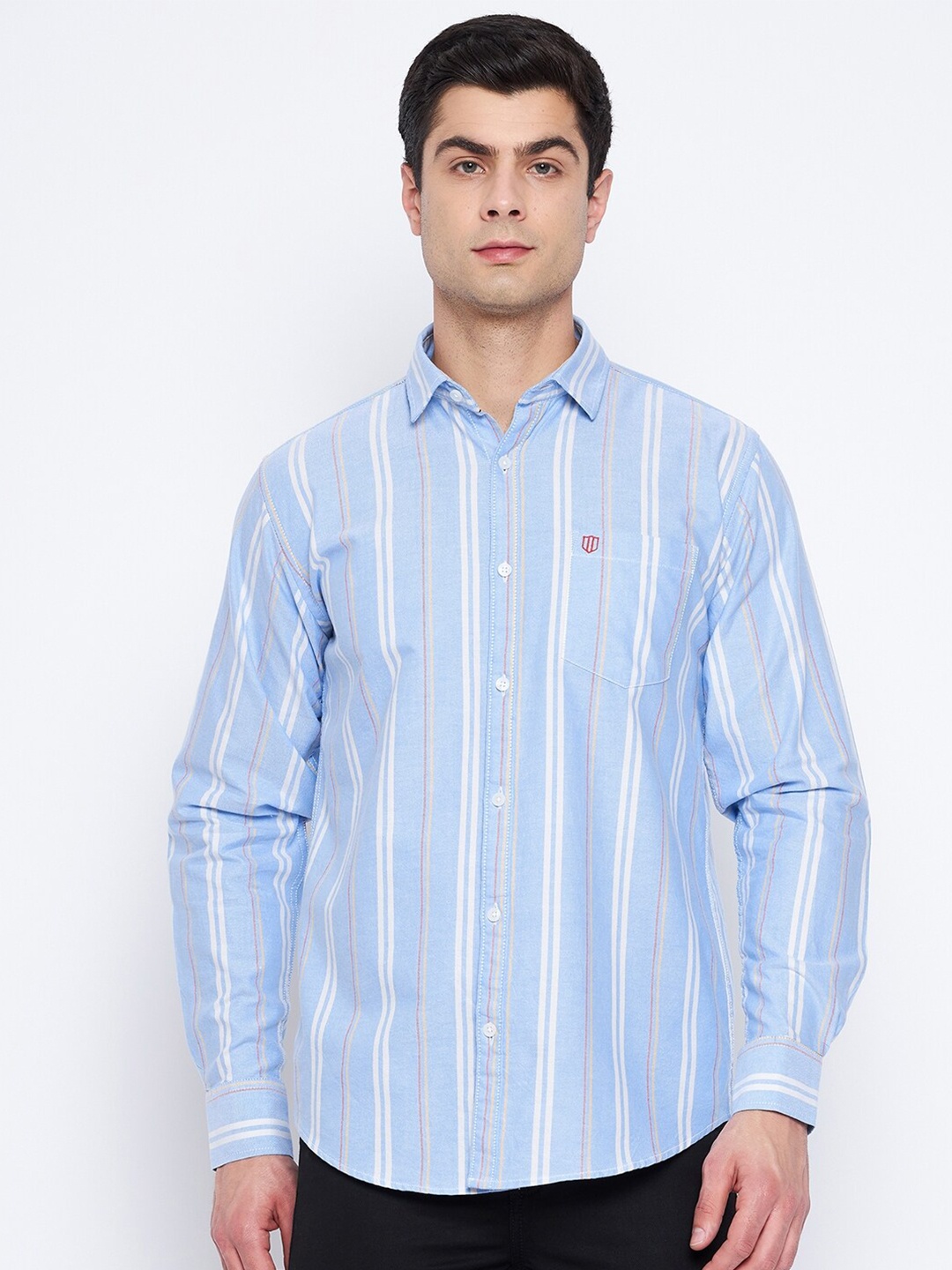 

Duke Men Blue Slim Fit Striped Cotton Casual Shirt