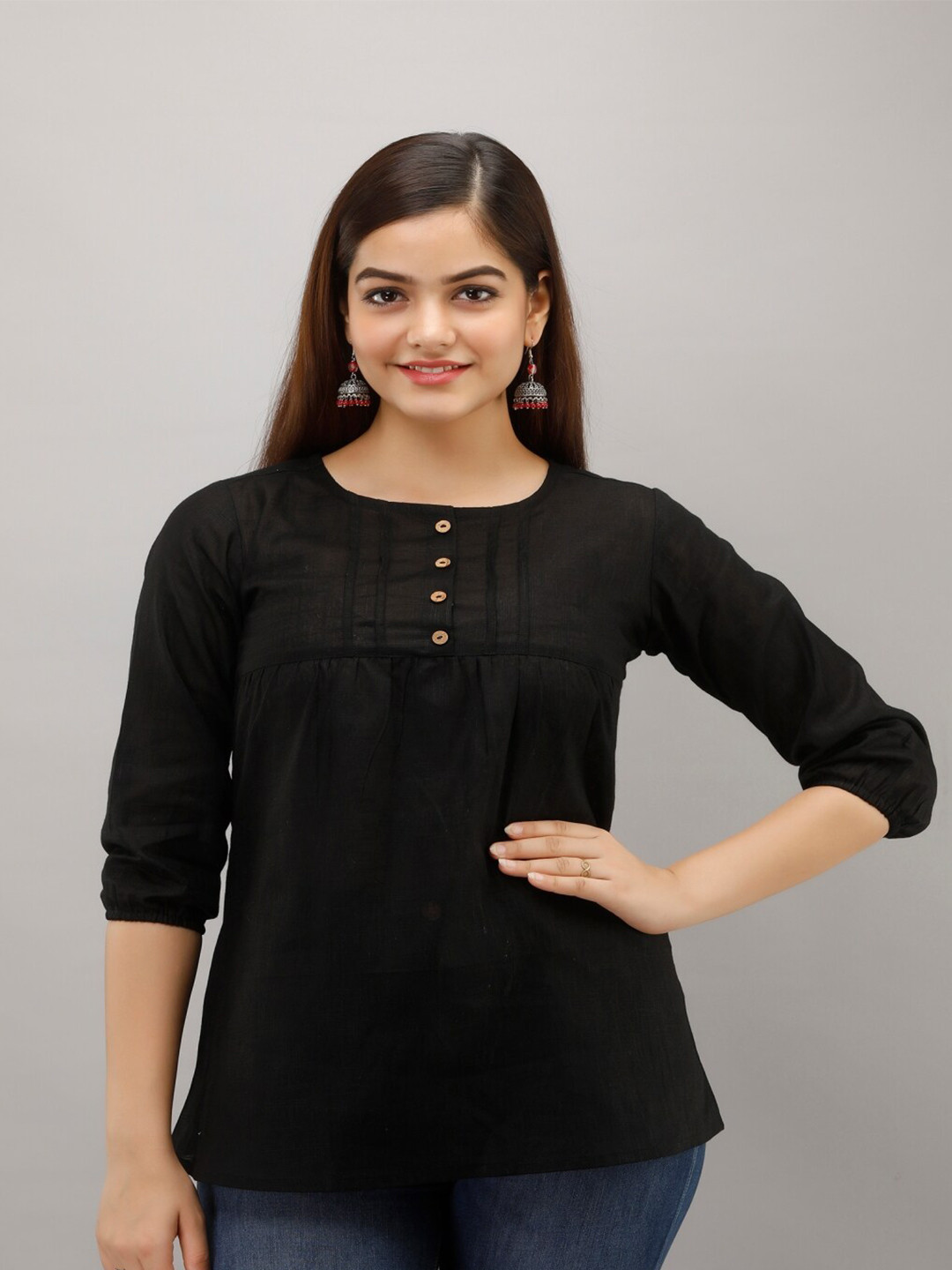 

Maishi Black Cotton Slub Regular Top