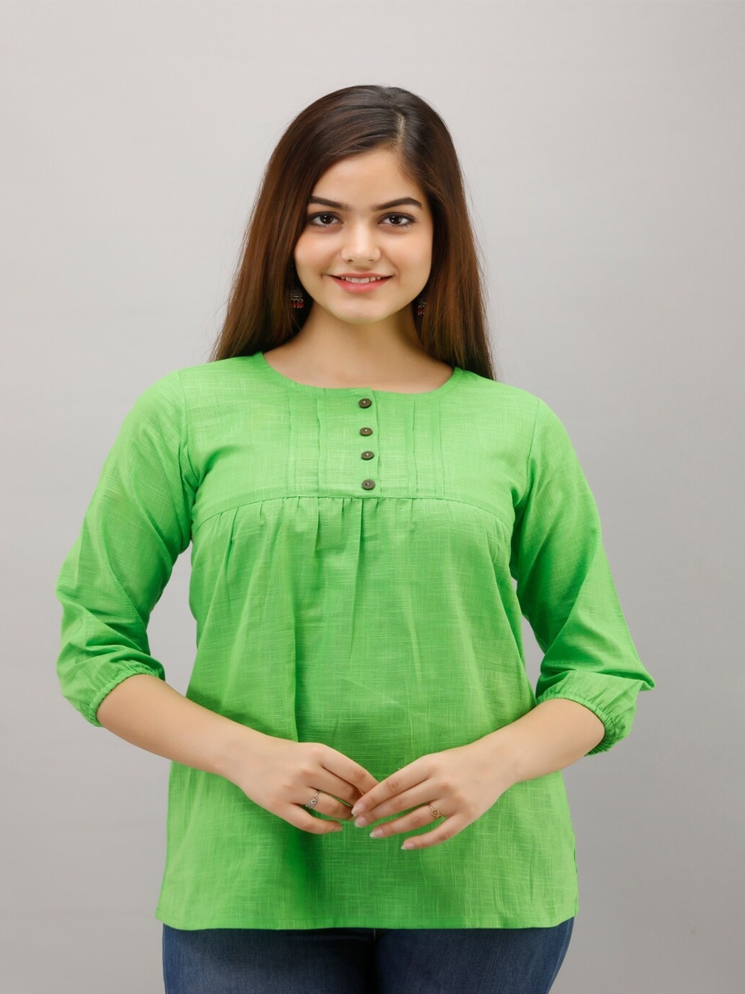 

Maishi Green Puff Sleeves Top