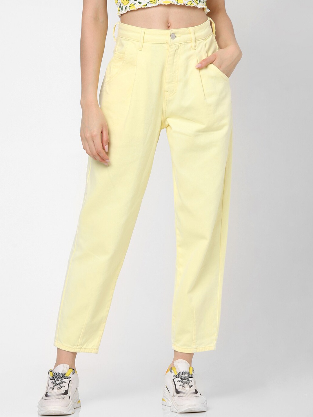 

ONLY Women Yellow Straight Fit High-Rise Cotton Jeans