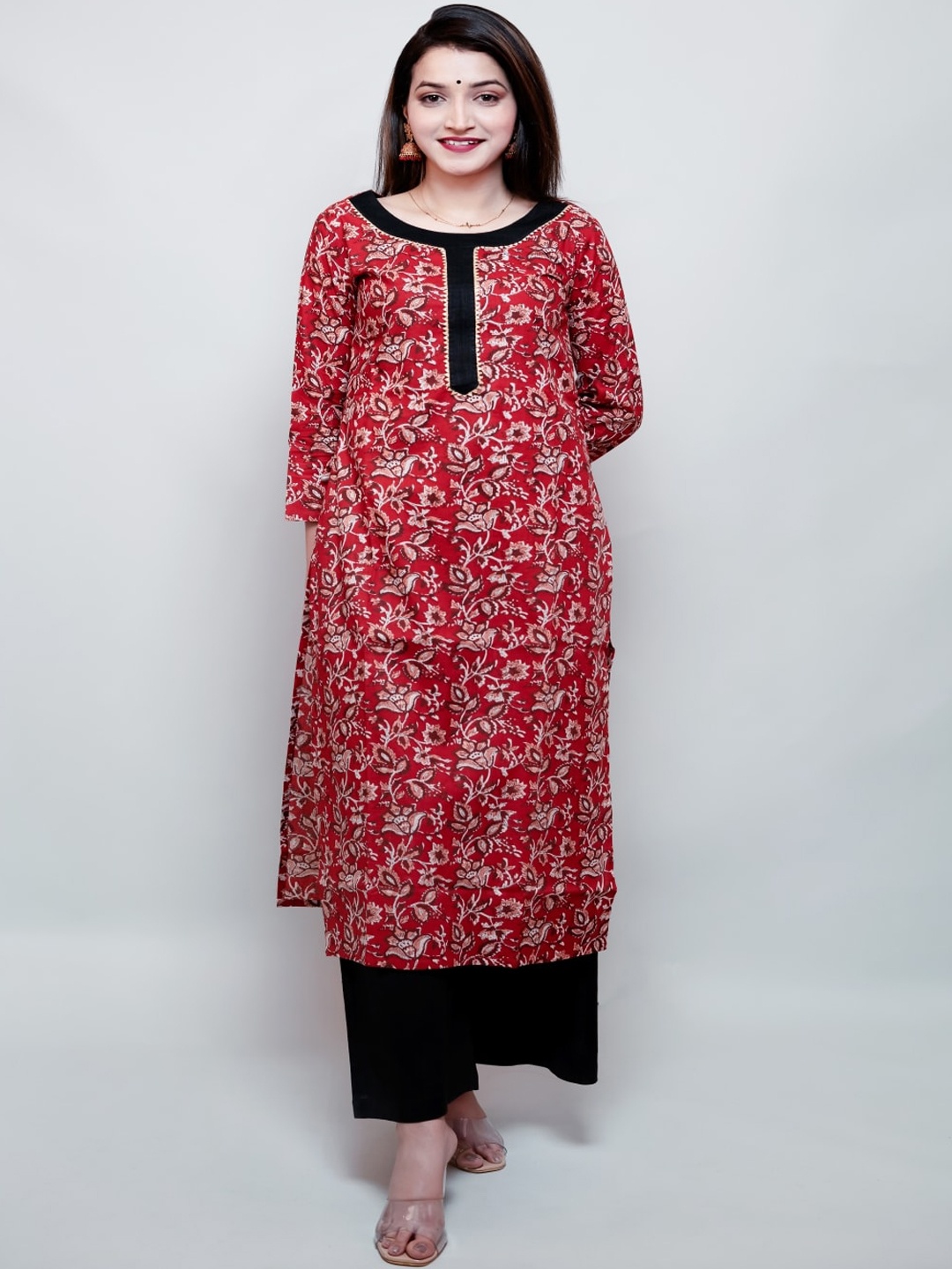 

Maishi Women Red & Black Printed Pure Cotton Kurta with Palazzos