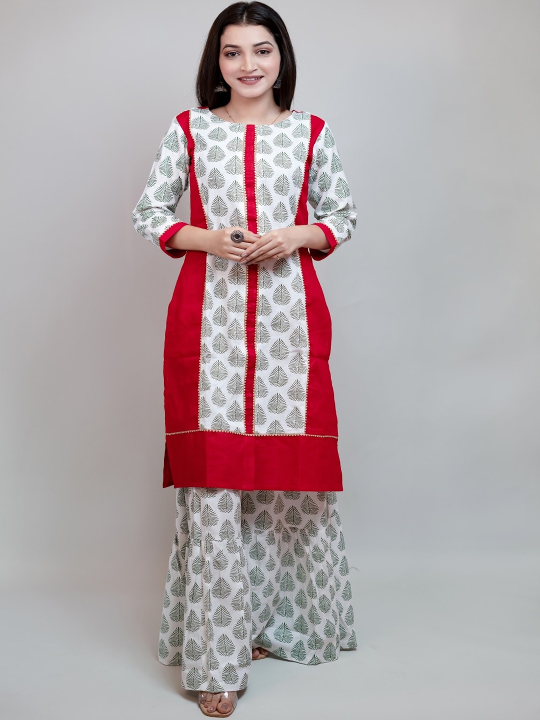 

Maishi Women White Ethnic Motifs Printed Kurta with Sharara
