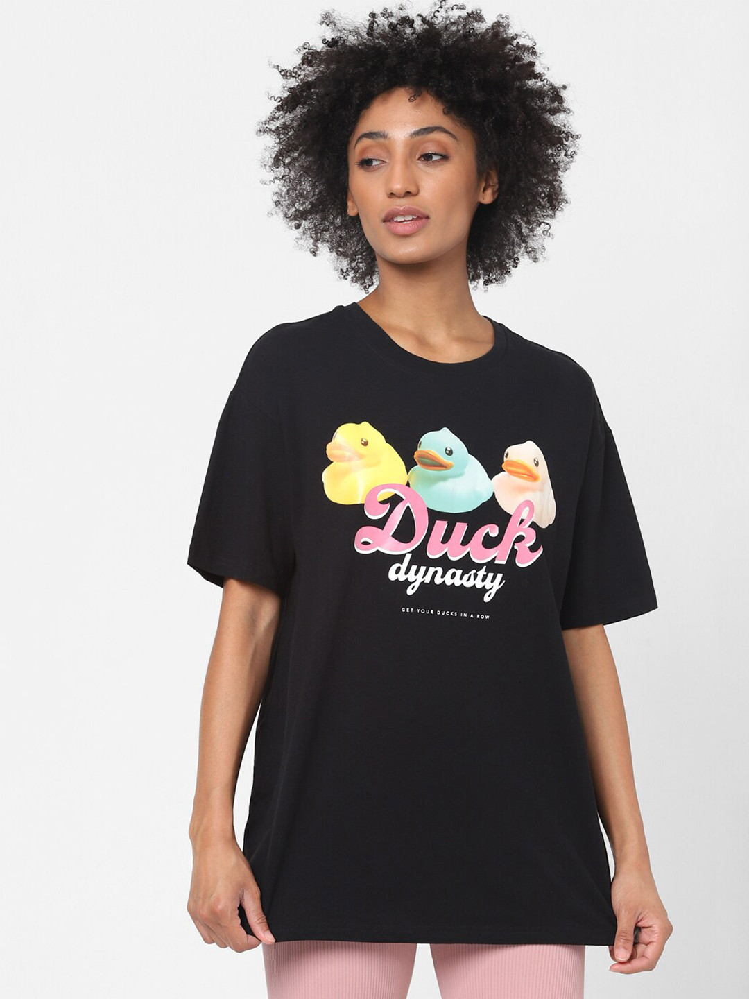 

ONLY Women Black Typography Printed Boxy T-shirt