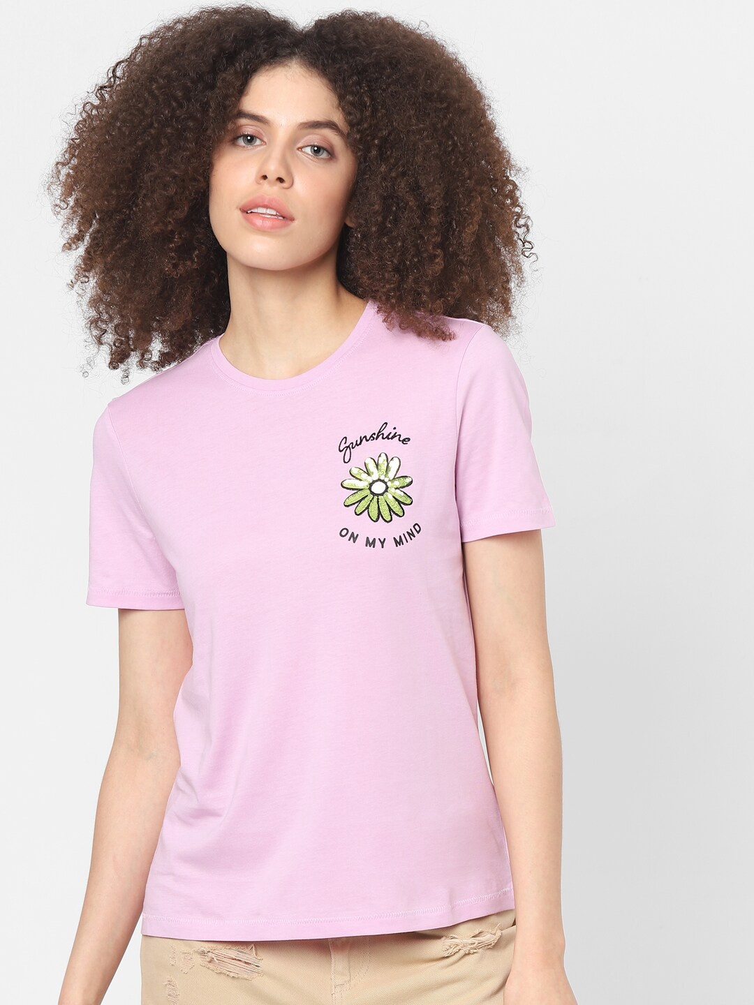 

ONLY Women Purple Floral Printed Cotton T-shirt