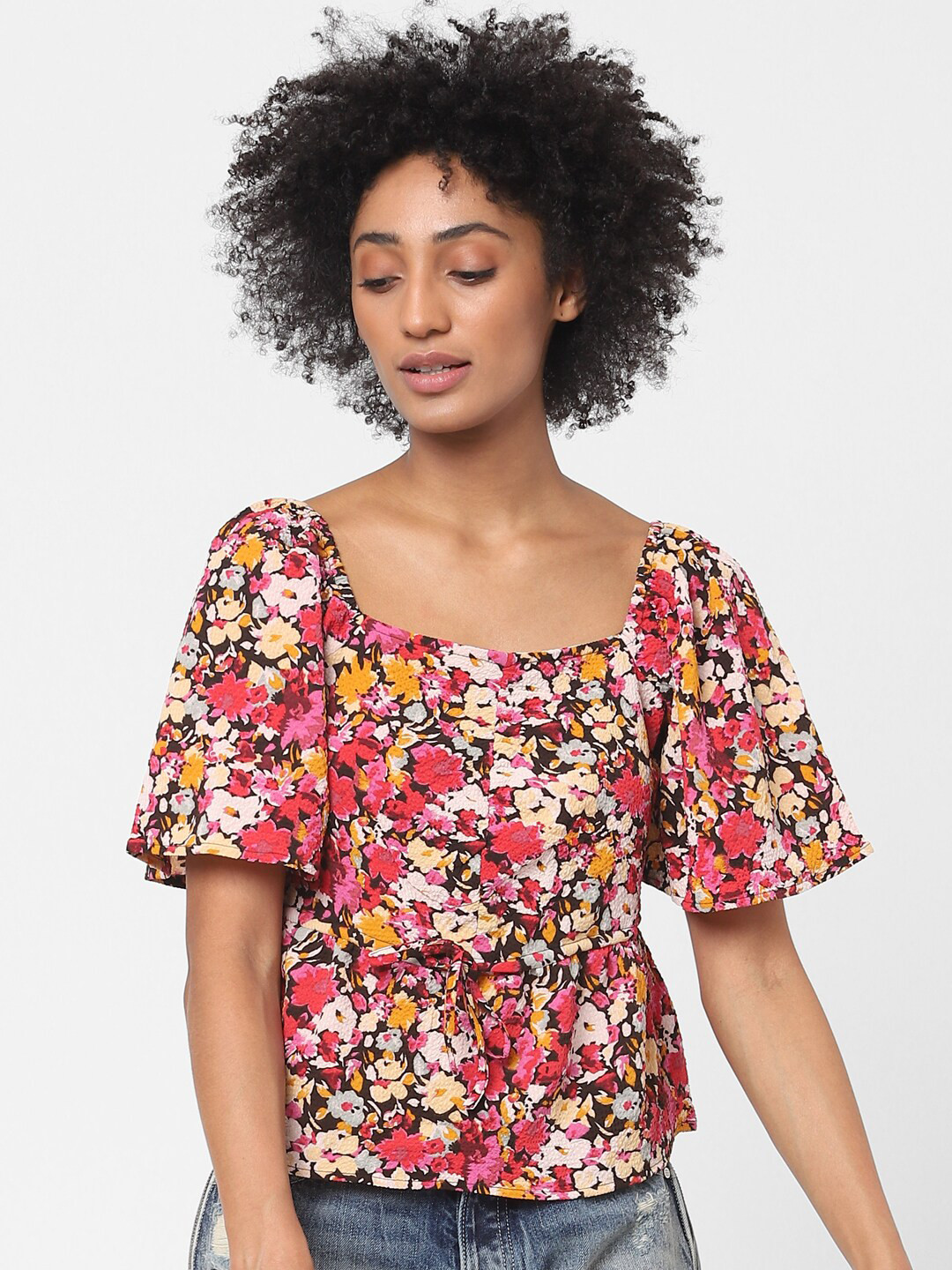 

ONLY Red & Yellow Floral Print Top