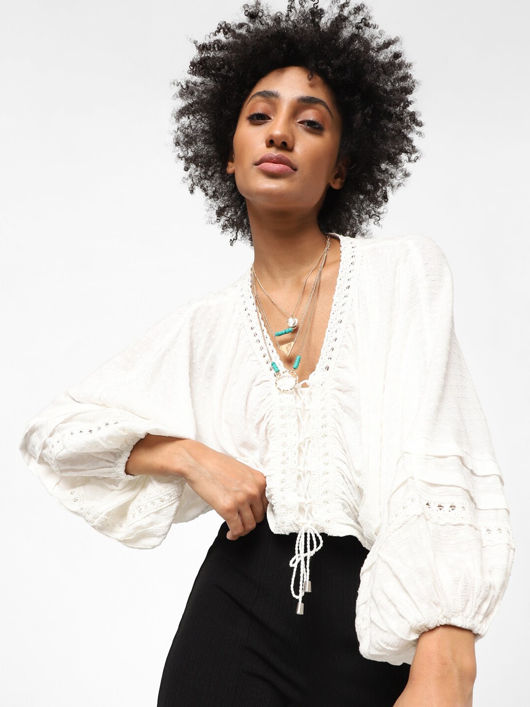

ONLY White Tie-Up Neck Crop Top