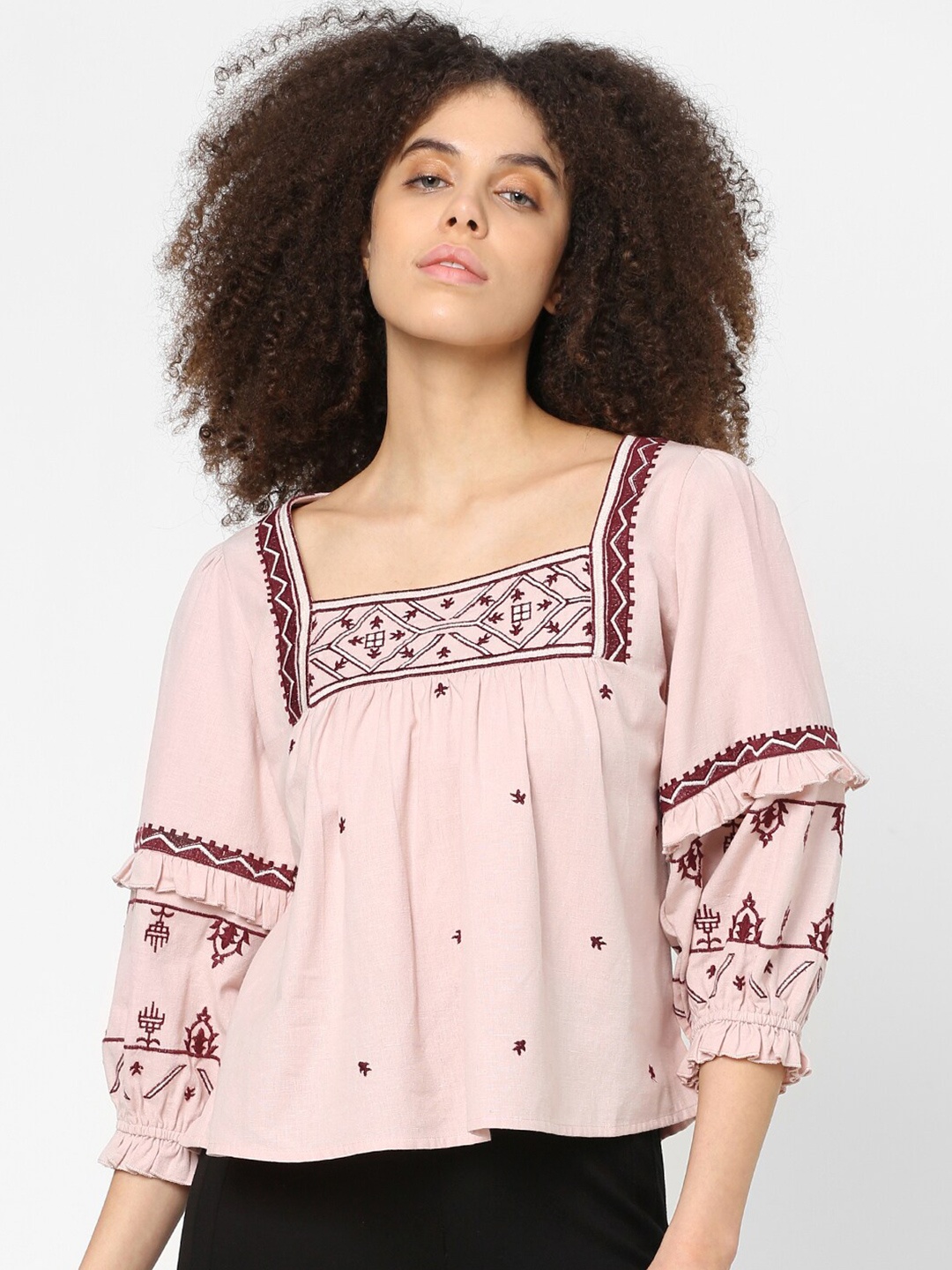 

ONLY Pink Embroidered Boxy Crop Top