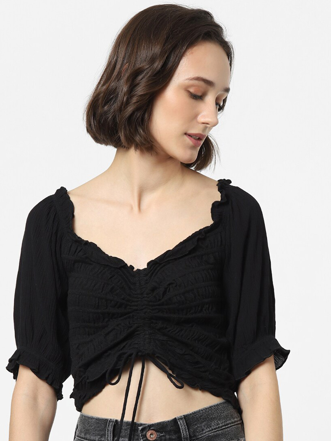 

ONLY Women Black Sweetheart Neck Crop Top