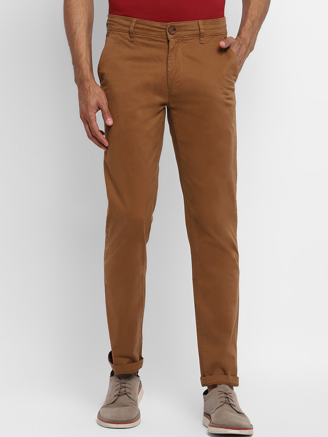 

Red Chief Men Brown Relaxed High-Rise Cotton Trousers
