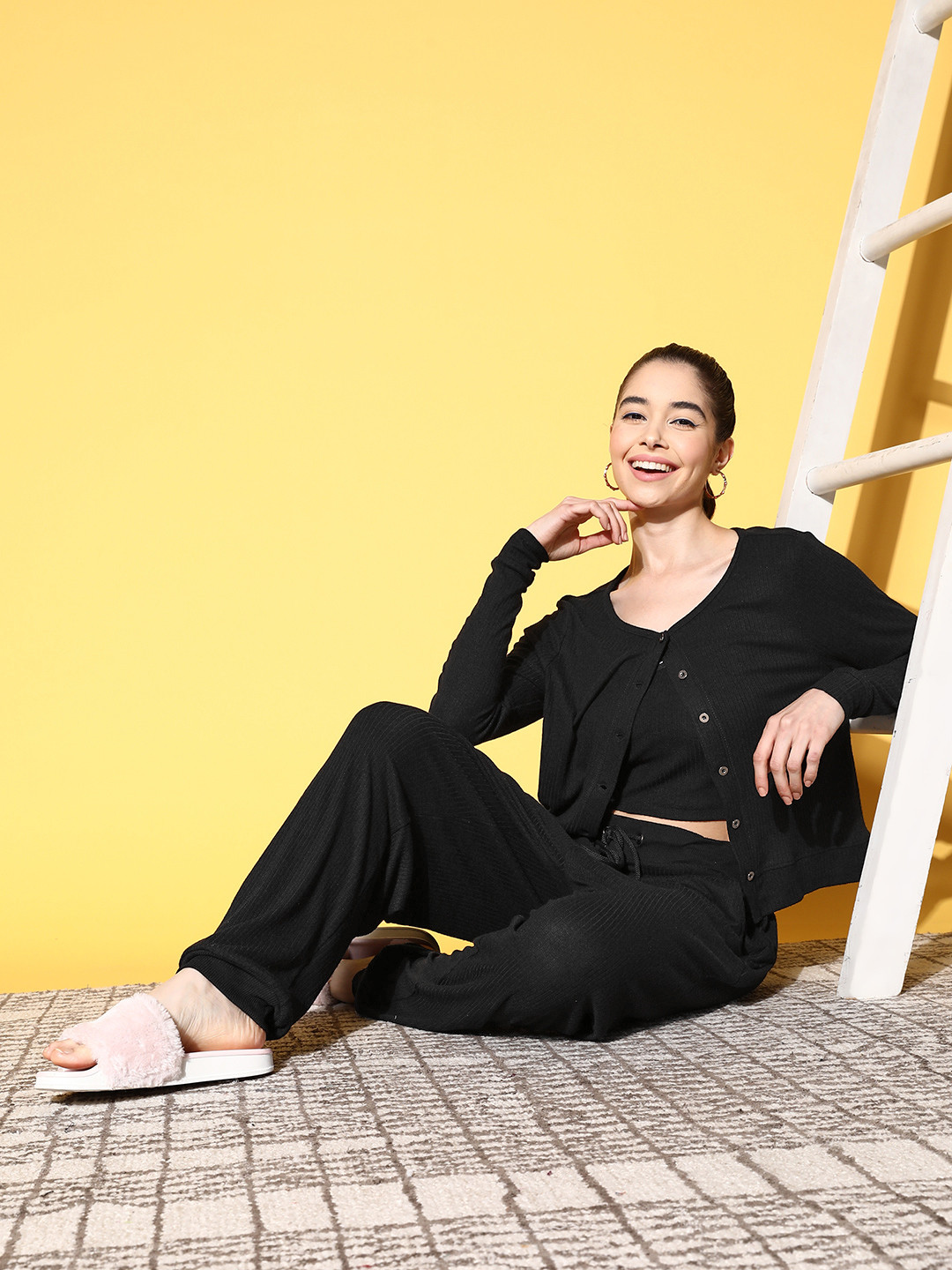 

The Roadster Lifestyle Co. Women Knitted Workleisure Co-Ord Set, Black