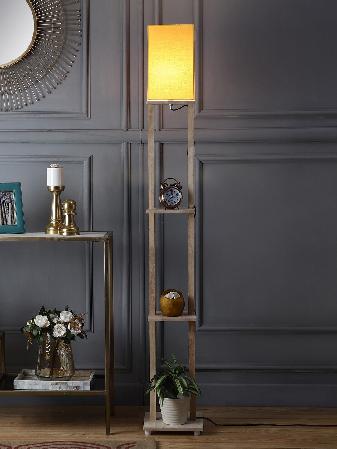 

SANDED EDGE Yellow & Beige Solid Rectangle Wooden Floor Lamps
