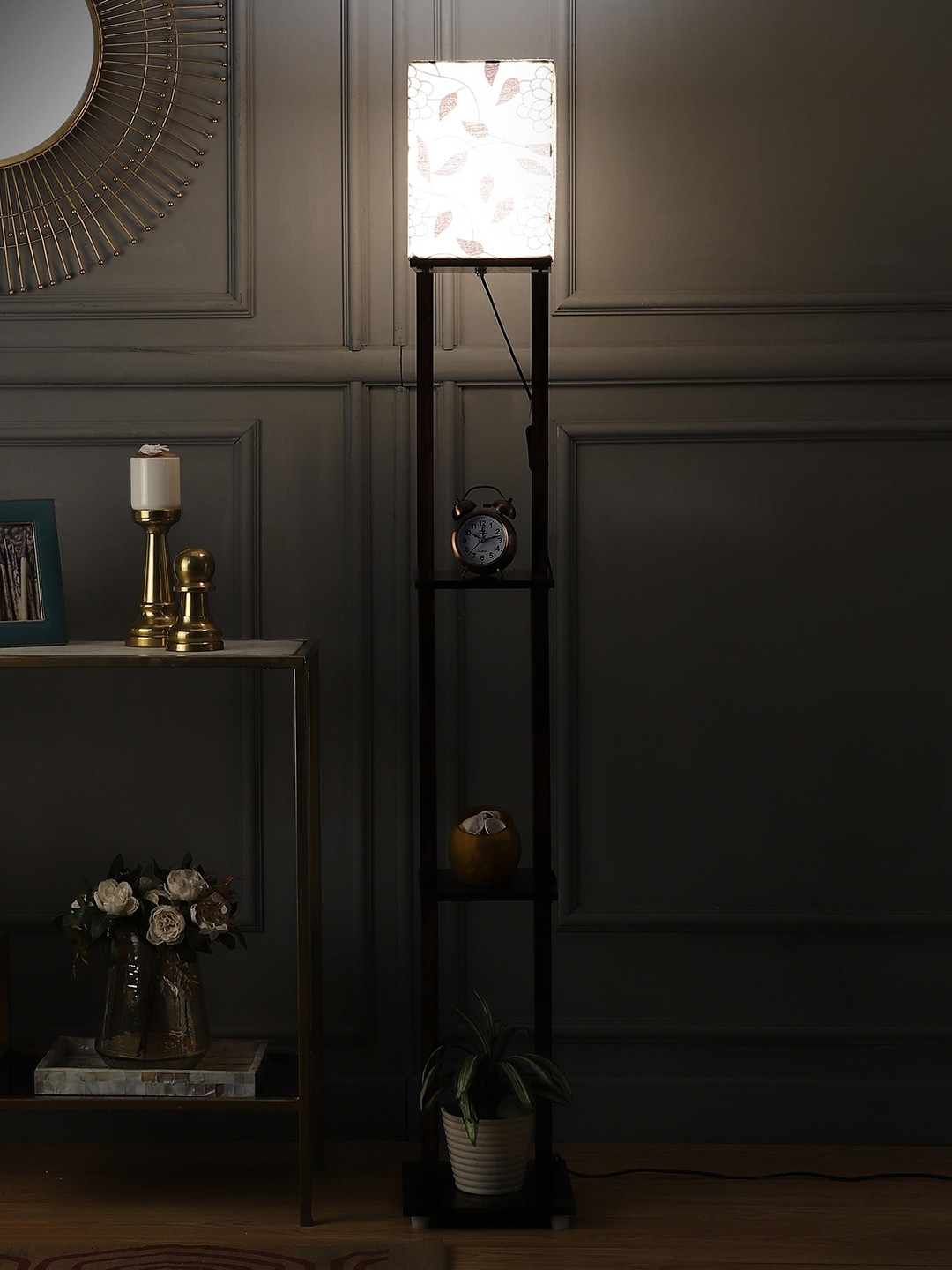 

SANDED EDGE White & Black Printed Contemporary Shelf Lamp With Shade