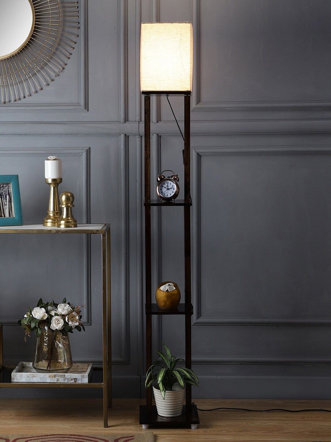 

SANDED EDGE Beige Rectangular Shade Wooden Floor Lamp