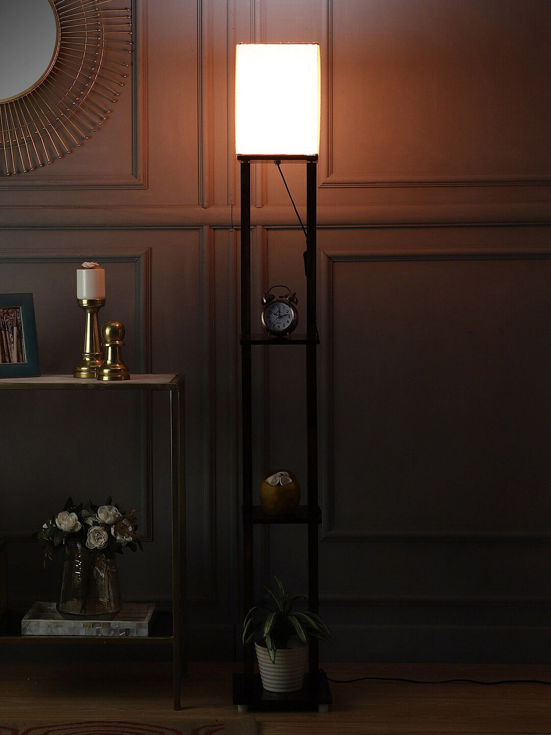 

SANDED EDGE Orange Rectangular Shade Wooden Floor Lamp